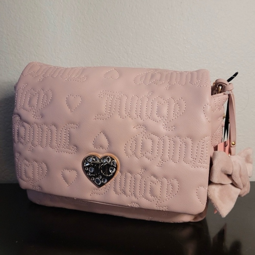 Juicy Couture Pink Embossed Crossbody Bag with Heart Charm